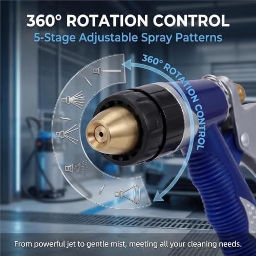 Garden Hose Nozzle, Full Alloy & Brass, 5-Stage Adjustable, 360° Rotation - Image 3