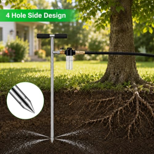 Caulimo Deep Root Watering Tool for Trees, Tree Watering Spike with Fertilizer Bottle, Stainless Steel Root Feeder for Garden, Orchard & Shrubs, Tree Irrigation System with Brass Valve, T-Handle - Image 4
