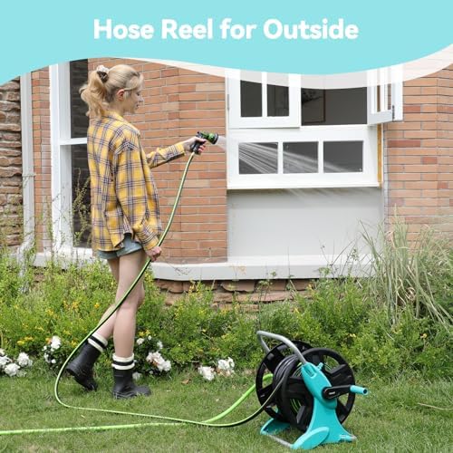 Garden Hose Reel Cart,Hose Holder Up to 50-100 Feet of 5/8" Hose,Wall Mounted Water Hose Reel,Portable Hose Reels for Outside Car Washing, Watering - Image 3