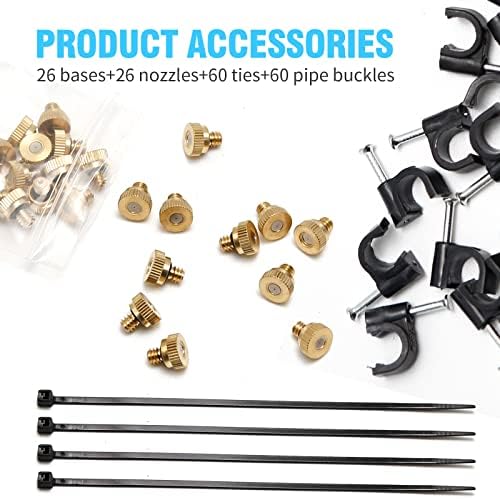 UOIENRT Misting Cooling System, 18M (59FT) Misting Line, Brass Mist Nozzles(26er) and 1 Pcs Brass Adapter Outdoor Mister for Garden Greenhouse Patio - Image 3