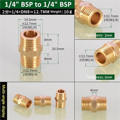 Hose Connector 6pcs Brass Pipe Hex Nipple Fitting 1/8" 1/4" 3/8" 1/2" 3/4" 1" BSP Male Thread Quick Adapter Coupler Connector for Garden Fitting(1l4 to 1l4) - Image 2
