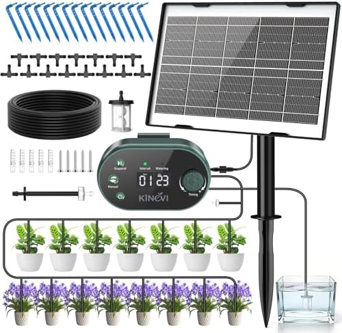 Solar Drip Irrigation System Kit, Auto Plant Waterer for 15 Pots（Green） by KINEVI