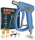 Short Pressure Washer Gun with 360° Swivel, High Pressure Stubby Power Washer Gun Kit with 5 Nozzle Tips, M22-14mm & 15mm Adapters, 3/8" QC for Car Wash Detailing & Cleaning (Blue) by STISIENG
