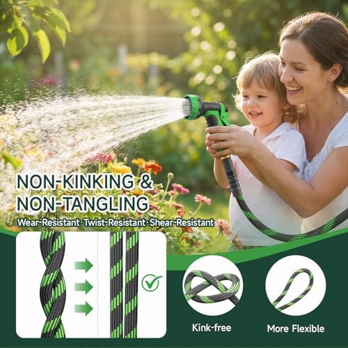 Non-Expandable Garden Hose 125 FT, Heavy-Duty & Flexible Water Hose with 10-Function Nozzle, Kink-Free & Leak-Proof Design, Ultra Lightweight Portable Yard Hose for Lawn, Car, Outdoor Use - Image 2