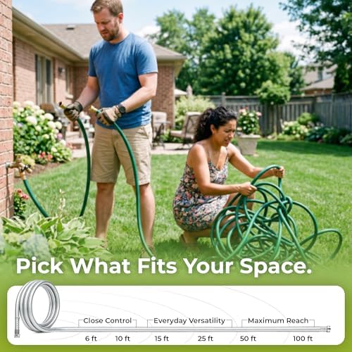 50 ft Sliver Hybrid Garden Hose 5/8”, Greens Word, Male to Female Fittings - Image 6