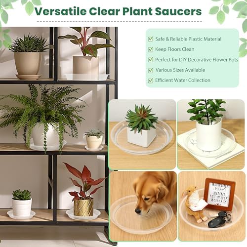 4 Pack 16 17 18 19 20 21 22 Inch Clear Plastic Plant Saucers for Indoors, Durable Plant Trays for Pots and Plant Water Catcher Tray with No Holes, Reusable Plastic Tray for Plant (18''-4Pack) - Image 4