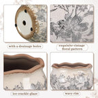 Geetery Ceramic Planter Pot 11 Inch Round Plant Pot, Floral, Grey, Large - Image 3