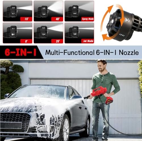 Cordless Car Cleaner Tool Compatible with Milwaukee M18 Battery, Portable Power Yard Cleaner with 6-in-1 Nozzle + Garden Hose Connector, Handheld Water Cleaner for Car/Garden/Boat (Tool Only) - Image 5