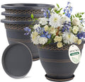 Usocik 16 Inch Outdoor Planters, 4 Pack, Gold Plaid by Usocik