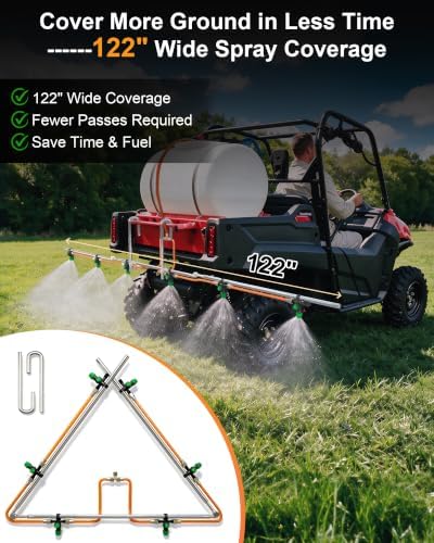 6 Nozzle ATV/UTV Sprayer Boom Kit with 2 Heavy-Duty Hooks, 122" Foldable - Image 3
