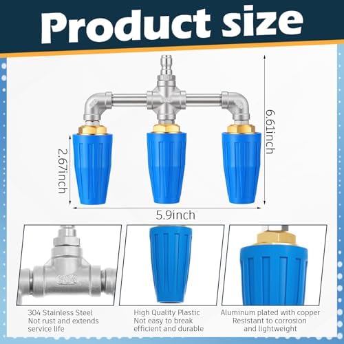3-in-1 Turbo Nozzle Pressure Washer 4000 PSI 360° Rotating Turbo Nozzle with 1/4" Quick Connector 2.5 Orifice Triple Tips (Blue) - Image 2