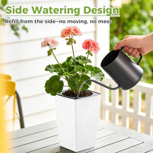 Self Watering Pots for Indoor Plants, 2 Pack Flower Pots Self Watering Planter 10.7" x 6.9" Plastic Pots African Violet Wick and Grow Pots Tall Orchid pots Square Large Plant Pots, White - Image 6