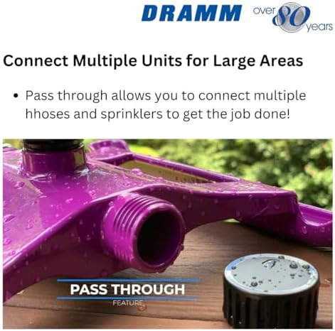 Dramm ColorStorm Gear Drive Sprinkler on Heavy Duty,Durable Metal Base, 4 Patterns, Ideal for Small, Medium & Large Areas with Pass Through Feature, Yellow, 40 Foot Diameter - Image 5