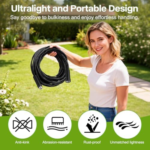 Garden Hose 100 ft x 5/8 in, Lightweight Flexible Water Hose, Kink-Resistant Design, Abrasion-Resistant Outer Cover, Leak-Proof Reinforced Fittings, Durable All-Weather Performance.Black - Image 7