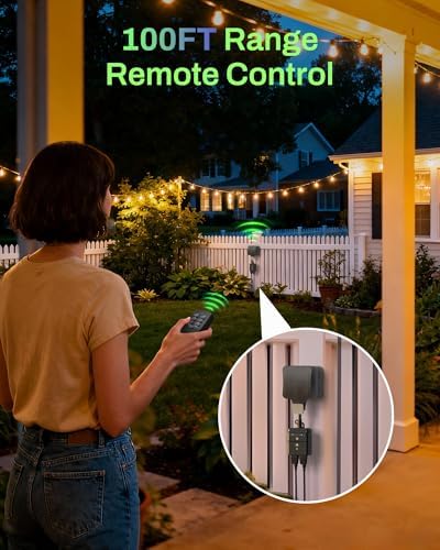 BN-LINK Outdoor Timer for Lights, 100FT Remote Control - Image 3