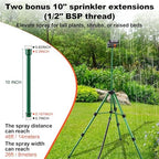 Oscillating Sprinkler Head on Telescoping Tripod Base with 2 Sprinkler Extensions, Heavy Duty Lawn Sprinklers, 360° Large Area Irrigation, Solid Metal Extension Legs & Skidproof Design - Image 4