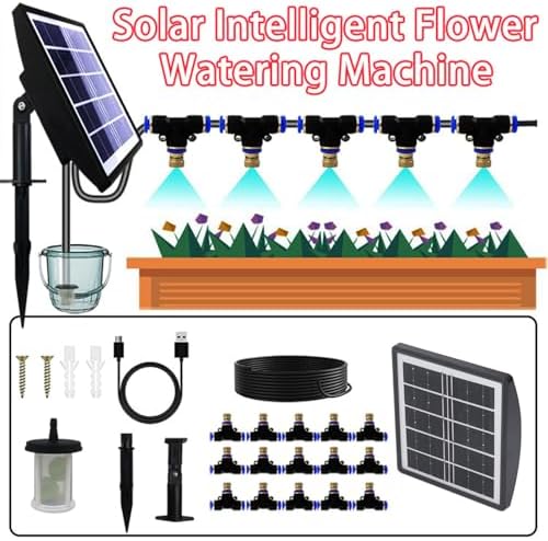 Solar Powered Spray Irrigation System Kit with Timer IP67 Automatic Self Watering System for Garden Greenhouse Lawn Balcony Terrace | Solar Irrigation System with Schedule Bucket Intake Drip Spray Noz - Image 3