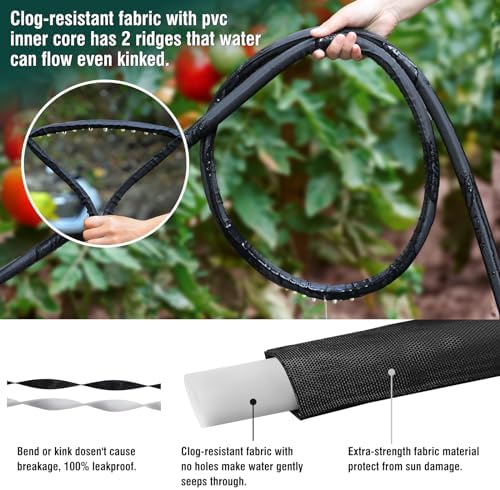 Soaker Hose - Flat Soaker Hose 150 FT for Garden Beds, Garden Soaker Hoses with Heavy Duty, Double Layer Sprinkler Soaker Hoses 2 Pack - Image 3