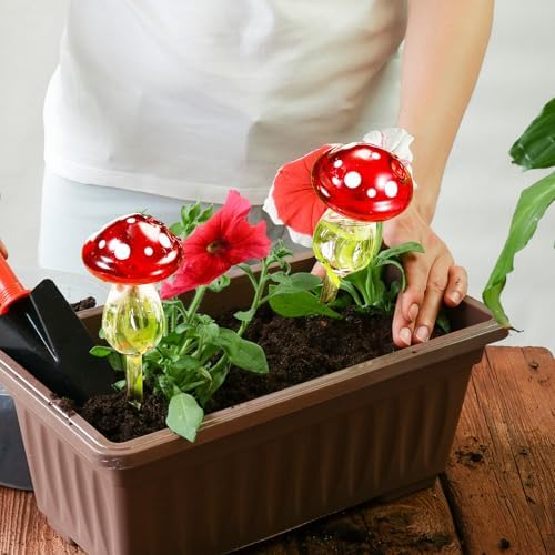 Weysat 4 Pack Glass Self Watering Globes for Indoor Plants Mushroom Watering Devices Bulbs Automatic Plant Waterer Balls Planter Spike for Garden Patio Outdoor Potted Flower Irrigation - Image 5