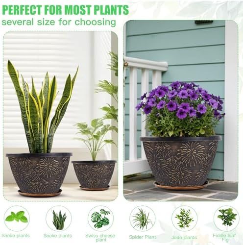 Nooulap 4 Pack 12 Inch Plant Pots with Drainage Holes and Saucers - Image 5
