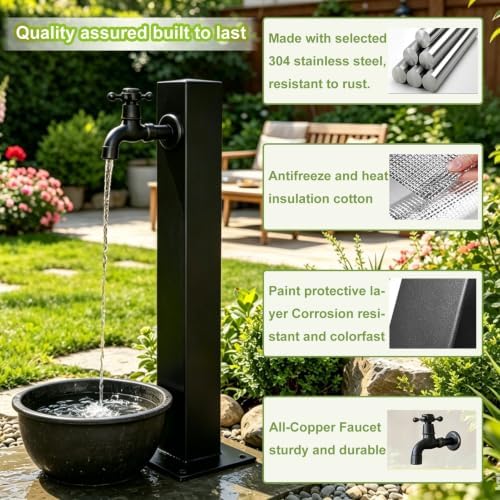 Outdoor Water Column Antifreeze Hose Faucet Stainless Steel Garden Water Tap for Backyard, Farm, Irrigation, Car Washing, Pet Showering(Height: 60cm/23.6in) - Image 3