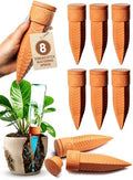 8pc Olla Watering Spikes For Plant Watering With Lids - Automatic Terracotta Self Watering Spikes For Indoor Plants & Outdoor - Terracotta Watering Spikes For 8" Pots Or Larger Water Plants While Away by GARDENBRO