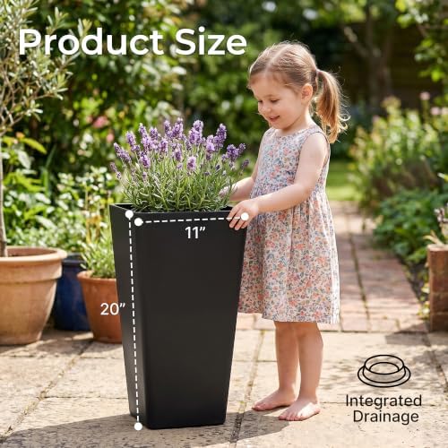 KOL Planters for Outdoor Plants, 20 Inch Tall Black Plant Pots, 2 Pack - Image 4