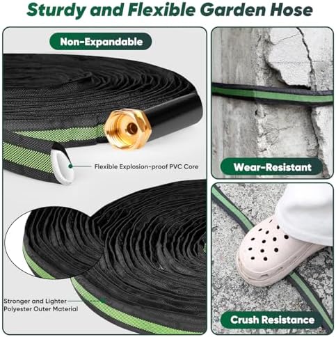 Garden Hose 100ft Lightweight, Non-Expanding, Leak-Proof Metal Connector, No-Knot No-Tangle, Easy to Store and Carry, Wear-Resistant, 3/4GHT Flexible Water Hose for Yard, Outdoor (Black Green) - Image 2