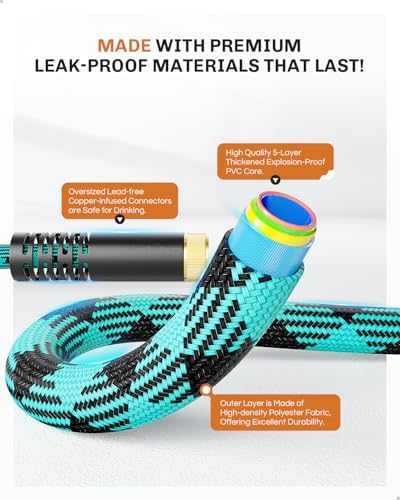 WELLUCK 100 FT Garden Hose - Flexible Water Hose, Lightweight Non-Expanding hose, Leak proof, Pressure Resistant for Yard, Outdoor, 3/4 Inch Solid Brass Fittings and 5-Layer PVC Core - Image 3