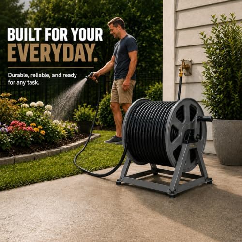 Dual Floor and Wall Mounted Garden Hose Reel, Holds 200ft of Water Hose, Heavy Duty Metal Hose Reel, Space Saving Hose Reel Organizer for Yard, Garage & Shed (Graphite) - Image 2