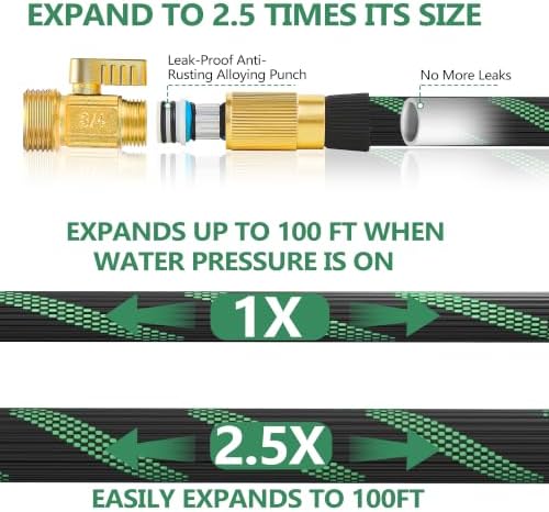 100FT Lightweight Garden Hose, Brass 3/4", 10-Pattern Nozzle - Image 4