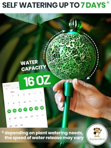 16 Oz 3 pcs Plant Watering Globes for Indoor Plants with Metal Self Watering Planter Insert - Premium XL Glass Hand-Blown Globes - Automatic Plant Waterer Indoor [Mosaic, Green & Crystal] - Image 2