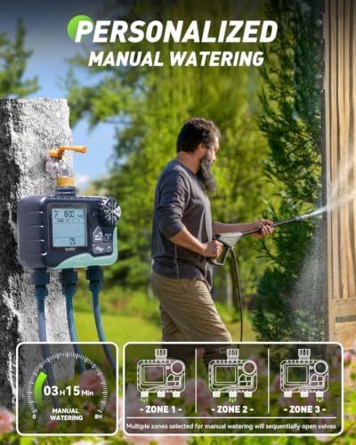 RAINPOINT 3 Zone Water Sprinkler Timer with Brass Inlet, IP65 Waterproof Hose Irrigation Timer, Rain Delay Manual Auto Watering System with Large LCD Display for Yard Lawn Garden, 2027 New Version - Image 5