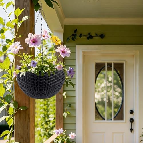 13.4 inch Self-Watering Hanging Planters, 13.4 Inch, Black, 2 - Image 2