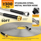 50ft 304 Stainless Steel Garden Hose Metal, Heavy Duty Water Pipe with Nozzles for Yard, Outdoor - Flexible, Never Kink & Tangle, Puncture Resistant (Silver) - Image 3