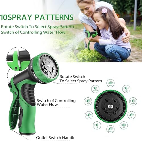 100 ft Expandable Garden Hose-2026 Newly Upgraded Expanding Garden Hoses with 10 Function Spray Nozzle, Extra Strength Fabric, Leak-Proof, Lightweight, Kink-Free Flexible Retractable Hose(Green Black) - Image 5