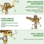 Ferraycle 18 Pieces 1/2 Inch Brass Impact Sprinkler Head with Nozzles Heavy Duty Adjustable 0-360 Degrees Impulse Sprinkler Head Lawn Watering for Yard Irrigation - Image 4
