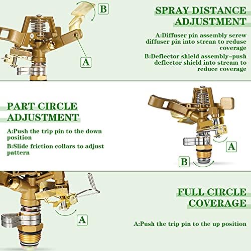 Ferraycle 18 Pieces 1/2 Inch Brass Impact Sprinkler Head with Nozzles Heavy Duty Adjustable 0-360 Degrees Impulse Sprinkler Head Lawn Watering for Yard Irrigation - Image 4