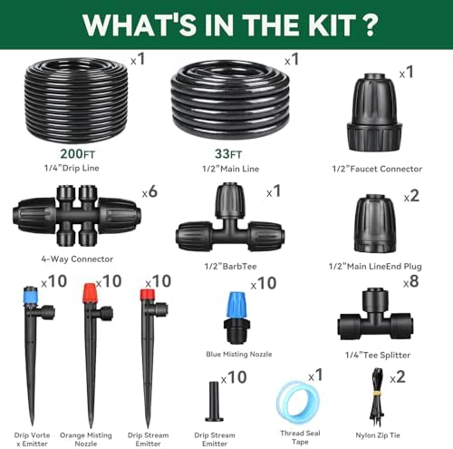 Drip Irrigation System for Garden, 2026-Upgraded Quick Connect Garden Watering Kit All-in-One with 1/2 inch 1/4 inch Irrigation Tubing for Garden, Lawn, Greenhouse, Raised Beds (233FT) - Image 2