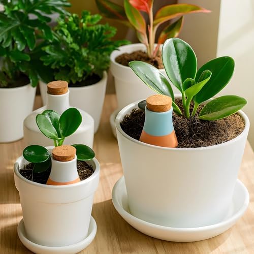 4 Pcs Terracotta Self-Watering Spikes for Outdoor Plants, Large Ceramic Watering Spikes with Cork Stopper for Garden Use, Green, Blue, Pink, and Orange, Helps Cut Water Waste - Image 4