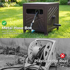 Garden Hose Reel Hideaway, Heavy Duty Metal Hose Reel Box for 125FT x 5/8" Hose, Steel Hose Storage Reel with Manual Crank Handle, Hose Guide System, Leak-Proof Aluminum Fittings, Stable 4-Leg Base - Image 2