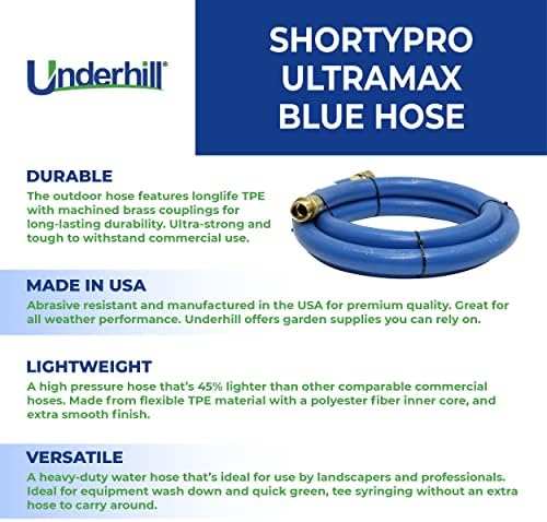 Underhill ShortyPro UltraMax Commercial Garden Water Hose, Lightweight, Heavy-Duty, Flexible, Anti-Kink, 1200 psi, H10-S10, 1 Inch x 10 ft, Blue - Image 3