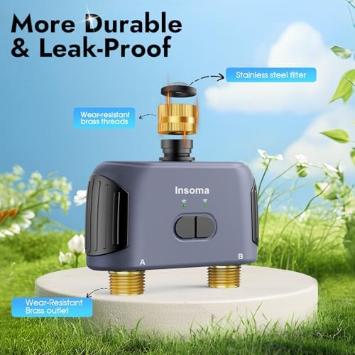2 Zones WiFi Water Timer Brass Inlet and Outlet, Sprinkler Timer for Garden Hose, APP Remote Control WiFi Hose Timers with Gateway, Voice Control with Alexa, Rain Delay and Manual Mode for Watering - Image 2