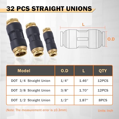 CheeMuii 32PCS Brass DOT Air Line Fittings DOT Quick Connect Straight Union - Image 2
