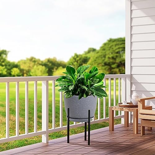 UOUZ 12/10/9 Large Modern Plant Pots, Plastic Planters with Drainage Holes and Saucers for Indoor Outdoor Plants Flowers, Grey Speckles - Image 6