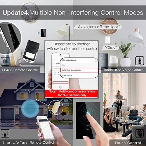 WiFi Light Touch Switch LED Wall Switches Smart-Life/Tuya APP Remote Control Voice Control 1/2/3 Gang EU US Black #2-Gang#EU 220V Only L Wire - Image 5