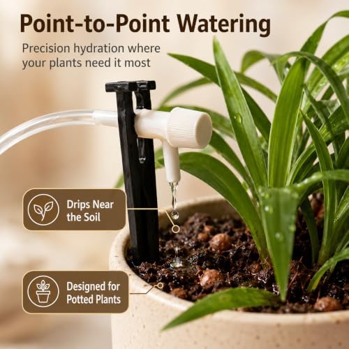 Automatic Plant Drip Irrigation Kit, 5 m / 16.4 ft Clear Tubing Self Watering System with 5 Adjustable Drip Emitters, Filter and Stakes for Indoor Potted Plants, Flowers and Balcony Garden - Image 4