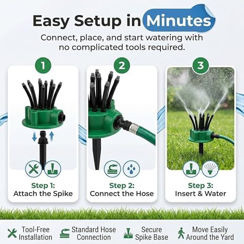 360° Coverage Precision Garden Irrigation Sprinkler Adjustable Garden Watering System with Flexible Spray Arms Rotating Yard Irrigation Tool Auto Roof Cooling Coverage System for Grass Roof(3pcs) - Image 6