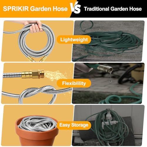 150 ft Garden Hose, Metal Water Hose 100 ft with 10 Function Nozzle & 3/4 Copper Fitting, Heavy Duty & Flexible, Kink Free & Lightweight for Yard, Outdoor, Lawn, Patio & Car - Image 6