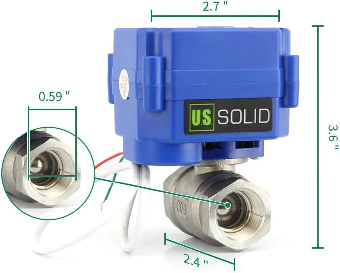 U.S. Solid Motorized Ball Valve- 1/2" NSF Certified 304SS Ball Valve with Full Port, 9-24V AC/DC and 2 Wire Auto Return Setup - Image 4